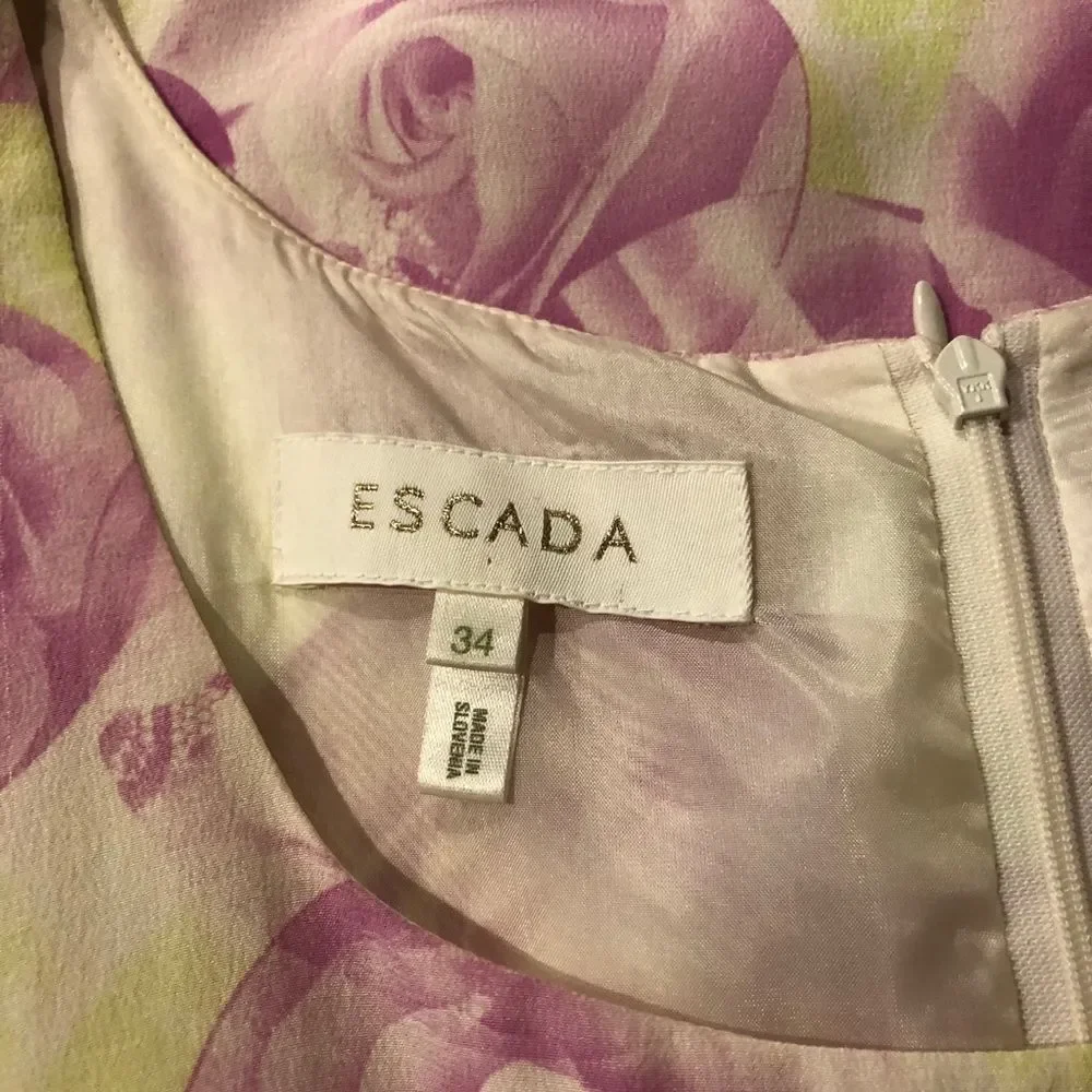 Escada Rose Sleeveless Dress and Sheer Wrap Jacket Set Floral Print - Picture 12 of 16